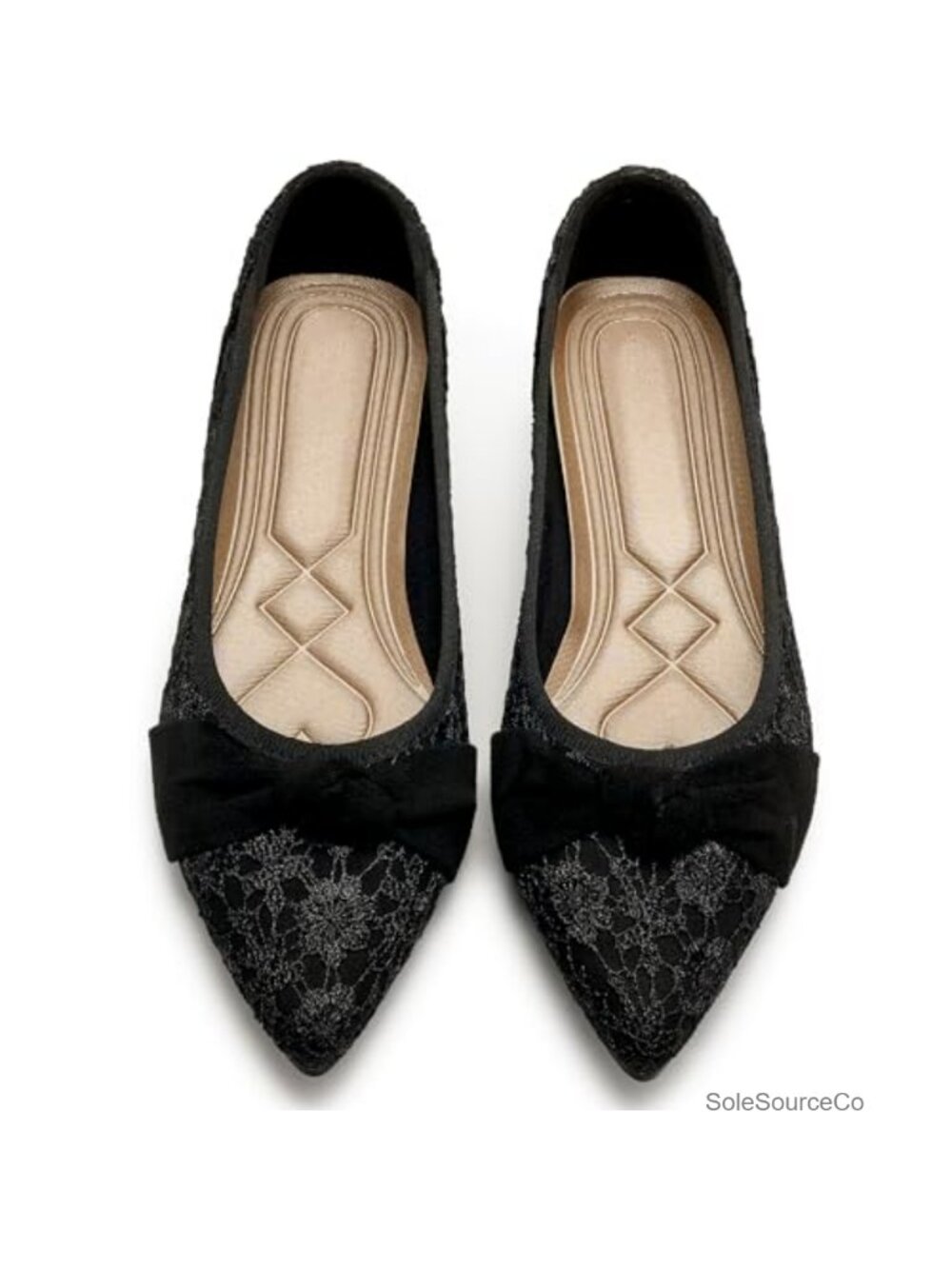 Lace Ballet Flats for Women - Pointed Toe Bow Dress Shoes, Wedding Bridal